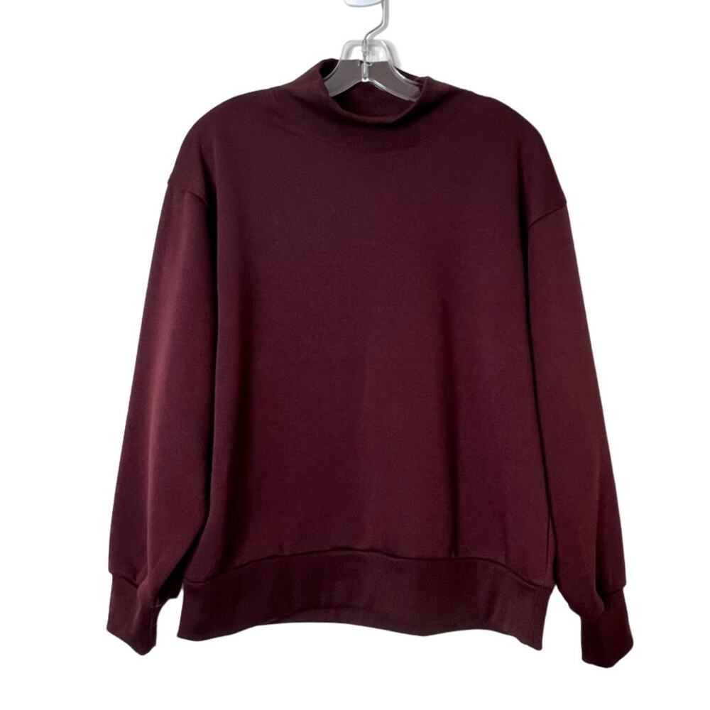 Harmony & Balance Mock Neck Fleece Pullover Sweatshirt Burgundy Large